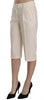 Cream Mid Waist Cotton Straight Cropped Pants