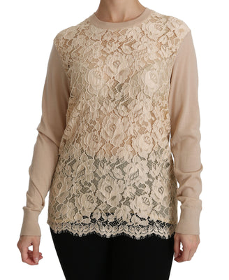 Beige Lace Long Sleeve Top Cashmere Blouse