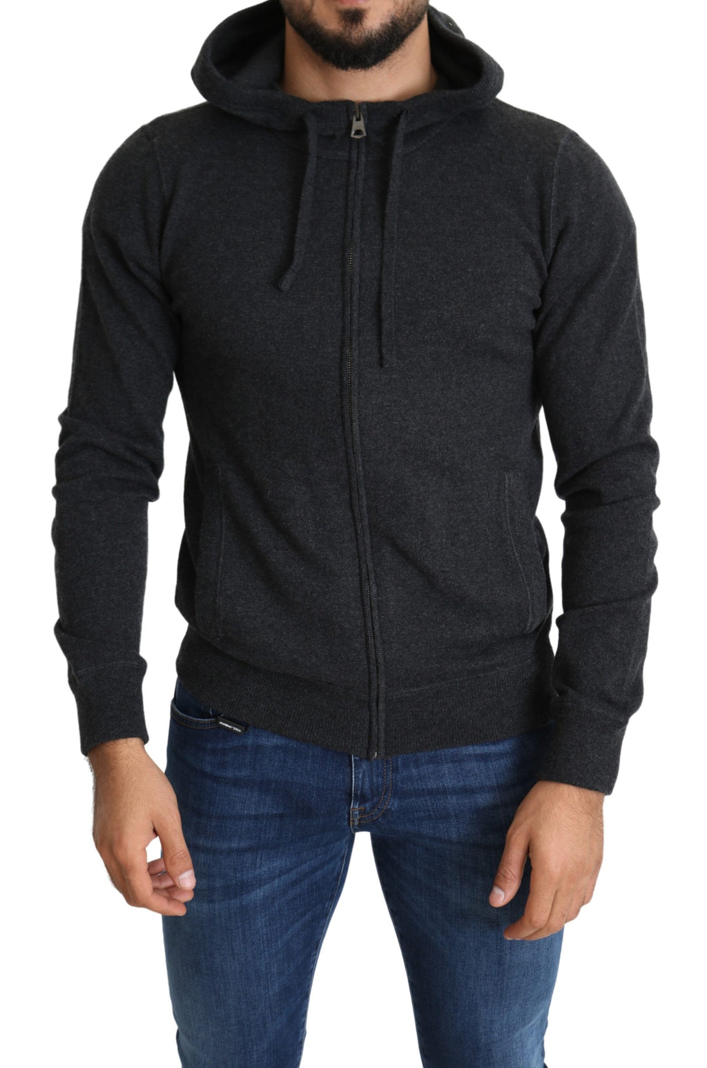 Gray Sweater Full Zipper Cashmere Hooded