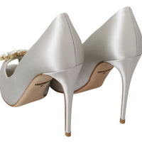 White Crystals Peep Toe Heels Satin Pumps Shoes