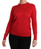 Red Crewneck Pullover Top Silk Sweater