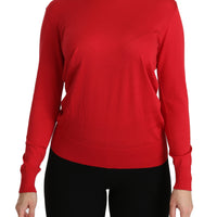 Red Crewneck Pullover Top Silk Sweater