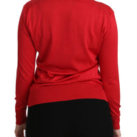 Red Crewneck Pullover Top Silk Sweater