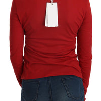 Red Crystal Embellished Long Sleeve Blouse