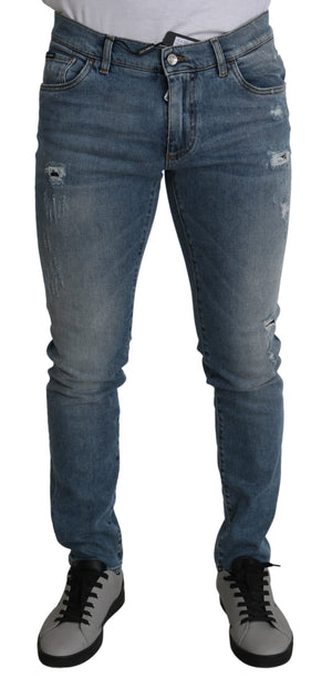 Blue Distressed Stretch Skinny Denim Jeans