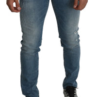 Blue Distressed Stretch Skinny Denim Jeans