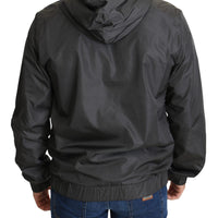 Gray Nylon Sport Full Zipper Hooded Sweater