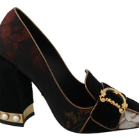 Black Floral Brocade DG Logo Pearl Pumps Shoes