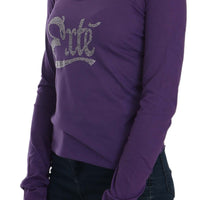 Purple Crystal Embellished Long Sleeve Casual Top