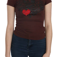 Brown Hearts Short Sleeve Casual T-shirt Top