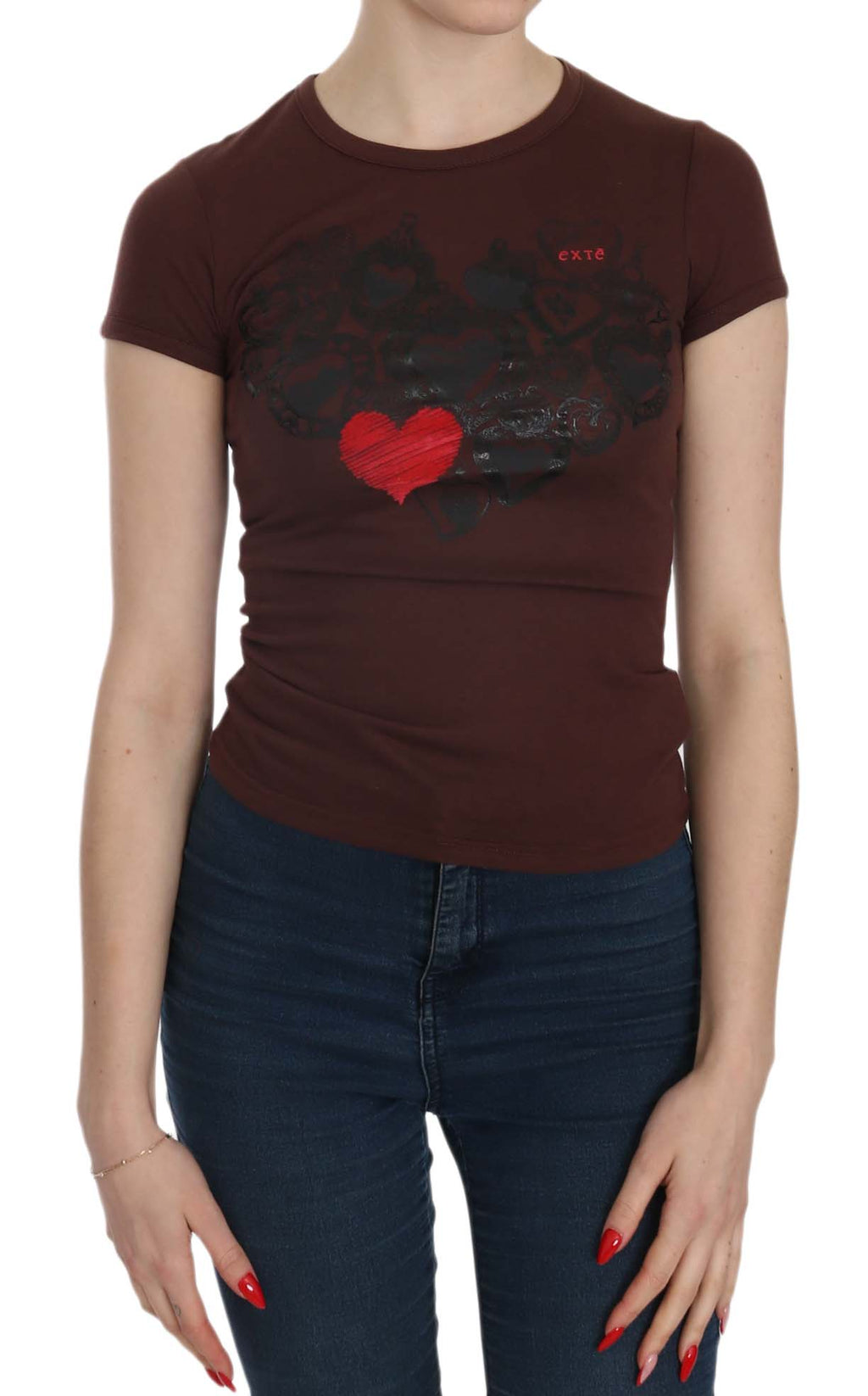 Brown Hearts Short Sleeve Casual T-shirt Top