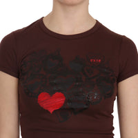 Brown Hearts Short Sleeve Casual T-shirt Top