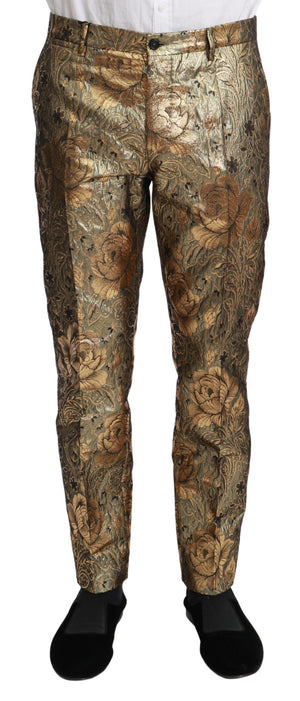 Gold Jacquard Slim Dress Trouser Pants