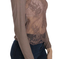 Brown Lace See Through Long Sleeve Top