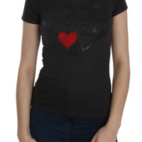 Black Hearts Print Short Sleeve Casual Shirt Top