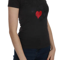 Black Hearts Print Short Sleeve Casual Shirt Top