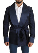 Blue Floral Jacquard Belted Robe Coat Blazer