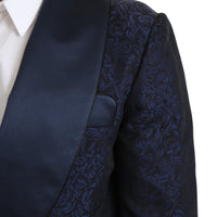 Blue Floral Jacquard Belted Robe Coat Blazer