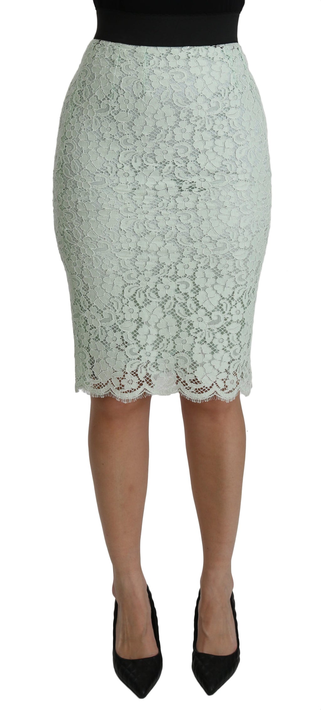 Green Lace Pencil High Waist  Cotton Mint Skirt