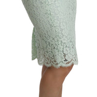 Green Lace Pencil High Waist  Cotton Mint Skirt