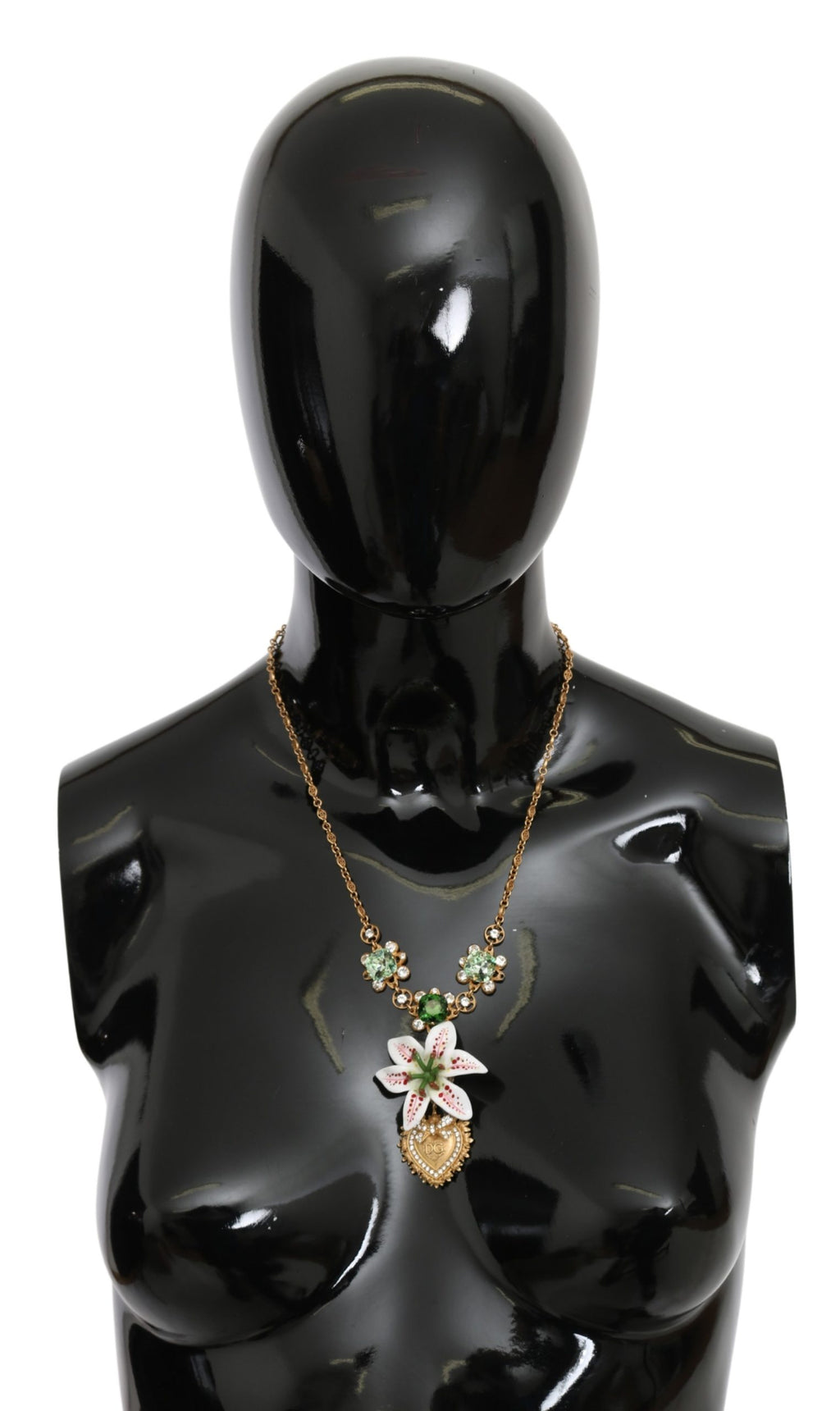 White LILIUM Gold Brass Green Crystal Charm Statement Necklace