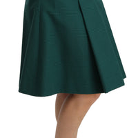 Green Pleated A-line High Waist Cotton  Skirt