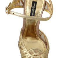 Gold Leather Ankle Strap Sandals Shoes