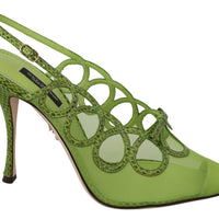 Green Slim High Heels Slingbacks Leather Shoes