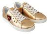 Sneakers GOLD Leather Gold Red Heart Shoes