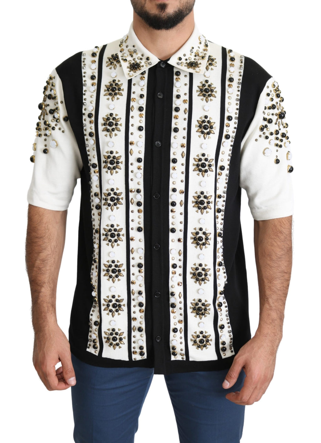 Black White Jewelled Jersey Embellished T-shirt