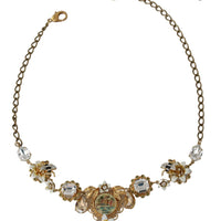 Gold Brass Chain Crystal Flowers PORTOFINO Pendant Necklace