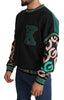 Black Green Large Logo Print Pullover Knit Sweater
