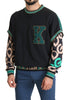 Black Green Large Logo Print Pullover Knit Sweater