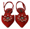 Red Suede Leather Crystal Flat Sandals Shoes