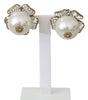 Gold Brass Clear Crystal Pearl Drop Clip-on Earrings