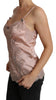 Pink Lace Roses Blouse Strap Tank Silk Top