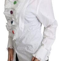 White Shirt Ruffle Long Sleeves Cotton Top