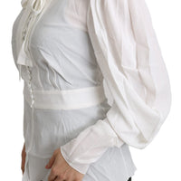 Viscose White Scarf Neck Long Sleeves Top