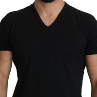 Black V-neck 100% Cotton Men Top  T-shirt