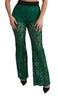 Green Lace High Waist Flared Pants