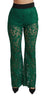 Green Lace High Waist Flared Pants