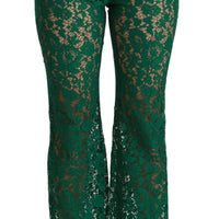 Green Lace High Waist Flared Pants