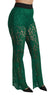 Green Lace High Waist Flared Pants