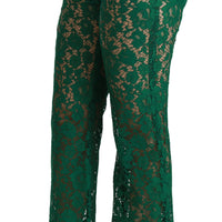 Green Lace High Waist Flared Pants