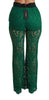 Green Lace High Waist Flared Pants