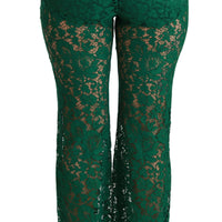 Green Lace High Waist Flared Pants