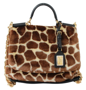 MISS SICILY Brown Giraffe Print Satchel Purse