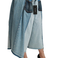 Blue Asymmetrical Wide Leg Denim Cotton Jeans