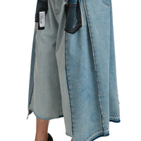 Blue Asymmetrical Wide Leg Denim Cotton Jeans