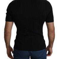 Black Silk Blend Collared Polo Top T-shirt